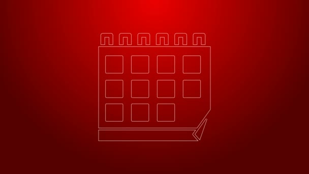 Zielona linia Kalendarz ikona izolowane na czerwonym tle. Symbol przypomnienia zdarzeń. 4K Animacja graficzna ruchu wideo — Wideo stockowe
