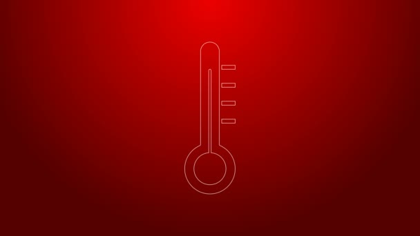 Groene lijn Meteorologie thermometer meten pictogram geïsoleerd op rode achtergrond. Thermometer apparatuur toont warm of koud weer. 4K Video motion grafische animatie — Stockvideo