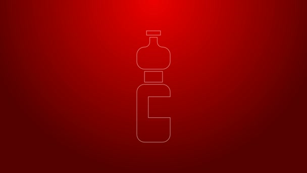 Línea verde Icono de botella de agua aislado sobre fondo rojo. Signo de bebida de soda aqua. Animación gráfica de vídeo 4K — Vídeo de stock