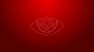 Kırmızı arkaplanda yeşil çizgi pentagram simgesi izole edildi. Sihirli okült yıldız sembolü. 4K Video hareketli grafik canlandırması