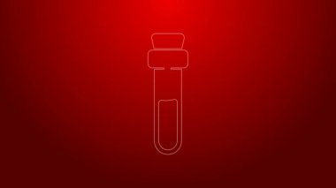 Kırmızı zemin üzerinde aşk iksiri ikonu olan yeşil çizgi şişesi. Sevgililer Günü sembolü. 4K Video hareketli grafik canlandırması