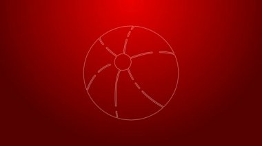 Kırmızı arkaplanda yeşil çizgi plaj topu ikonu izole edildi. 4K Video hareketli grafik canlandırması