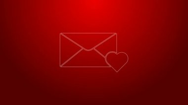 Kırmızı zemin üzerinde 8 Mart simgesi bulunan yeşil çizgi Zarfı. Mesaj aşkım. Aşk ve romantizm mektubu. Uluslararası Mutlu Kadınlar Günü. 4K Video hareketli grafik canlandırması