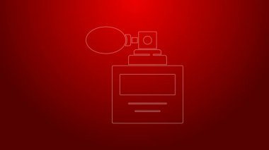 Kırmızı arkaplanda yeşil çizgi parfüm ikonu izole edildi. 8 Mart. Uluslararası Mutlu Kadınlar Günü. 4K Video hareketli grafik canlandırması