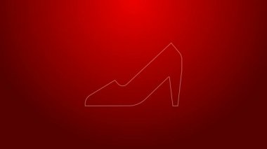 Kırmızı arka planda izole edilmiş yüksek topuklu kadın ayakkabısı. 8 Mart. Uluslararası Mutlu Kadınlar Günü. 4K Video hareketli grafik canlandırması