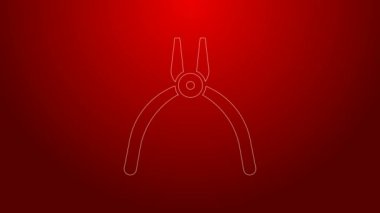 Kırmızı arkaplanda yeşil çizgi pense araç simgesi izole edildi. Pense endüstriyel mekanik su tesisatında çalışıyor. 4K Video hareketli grafik canlandırması