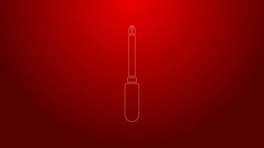 Kırmızı arkaplanda yeşil çizgi tornavida simgesi izole edildi. Servis aracı sembolü. 4K Video hareketli grafik canlandırması