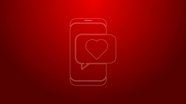 Groene lijn Online dating app en chat icoon geïsoleerd op rode achtergrond. Internationale Gelukkige Vrouwendag. 4K Video motion grafische animatie — Stockvideo