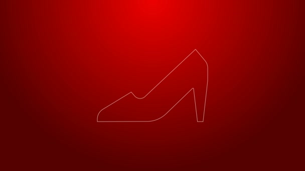 Зеленая линия Женщина обувь с высоким каблуком значок изолирован на красном фоне. 8 марта. Международный день счастливых женщин. Видеографическая анимация 4K — стоковое видео