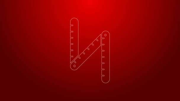 Green line Folding ruler icon isolated on red background. 4K Video motion graphic animation — Stock Video