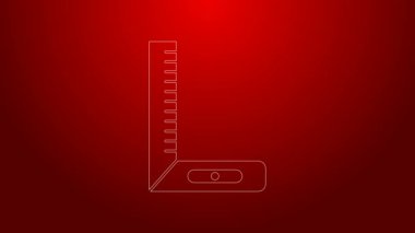 Yeşil çizgi köşe cetvel simgesi kırmızı arkaplanda izole edildi. Yerleşim alanı, açı cetvel, marangozluk, ölçüm aletleri, ölçek. 4K Video hareketli grafik canlandırması