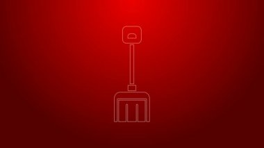 Yeşil çizgi kürek ikonu kırmızı arkaplanda izole edildi. 4K Video hareketli grafik canlandırması