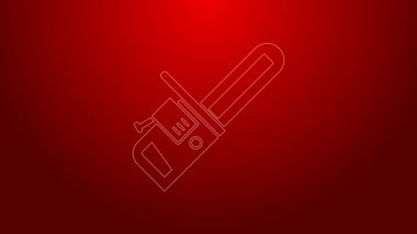Kırmızı arkaplanda yeşil çizgi testeresi simgesi izole edildi. 4K Video hareketli grafik canlandırması