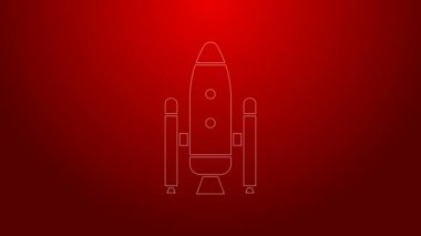 Yeşil çizgi uzay mekiği ve roket ikonu kırmızı arkaplanda izole edildi. 4K Video hareketli grafik canlandırması