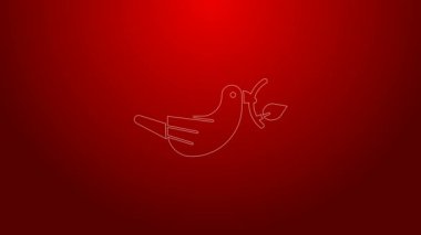 Yeşil çizgi barış güvercini, kırmızı arka planda zeytin dalı simgesi var. Mutlu Paskalyalar. 4K Video hareketli grafik canlandırması