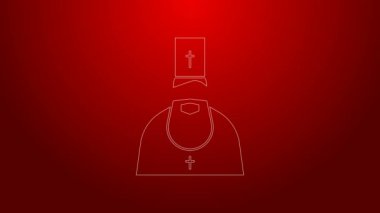 Kırmızı arkaplanda yeşil çizgi rahip simgesi izole edildi. 4K Video hareketli grafik canlandırması