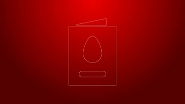 Kırmızı arka planda Mutlu Paskalyalar simgesi olan yeşil çizgi tebrik kartı. Kutlama için davetiye ya da tebrik kartı şablonu. 4K Video hareketli grafik canlandırması
