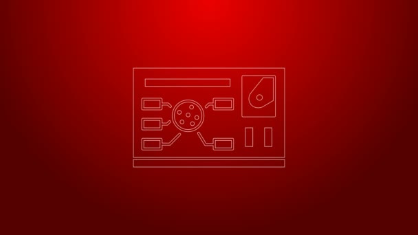Πράσινη γραμμή Futuristic hud interface εικονίδιο απομονώνονται σε κόκκινο φόντο. Hologram ui infographic, interactive globe and cyber sky fi screen. 4K Γραφική κίνηση κίνησης βίντεο — Αρχείο Βίντεο