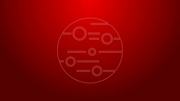 Zielona linia Ikona planety Mars odizolowana na czerwonym tle. 4K Animacja graficzna ruchu wideo — Wideo stockowe