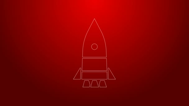 Línea verde Icono de nave cohete aislado sobre fondo rojo. Viaje espacial. Animación gráfica de vídeo 4K — Vídeos de Stock