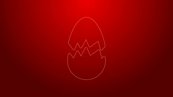 Πράσινη γραμμή Σπασμένο αυγό εικονίδιο απομονώνονται σε κόκκινο φόντο. Καλό Πάσχα. 4K Γραφική κίνηση κίνησης βίντεο — Αρχείο Βίντεο