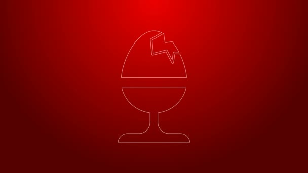 Linea verde Uovo di pollo su un'icona stand isolato su sfondo rosso. Buona Pasqua. Animazione grafica 4K Video motion — Video Stock