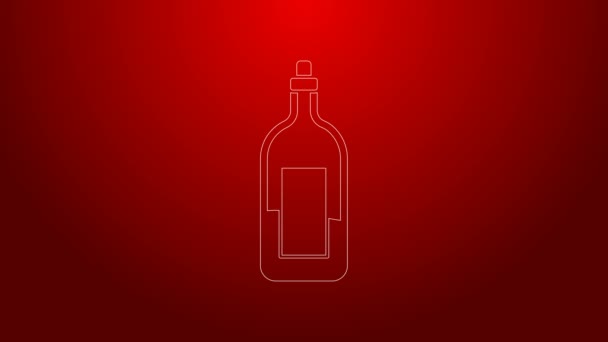 Ligne verte Bouteille d'icône du vin isolée sur fond rouge. Animation graphique de mouvement vidéo 4K — Video