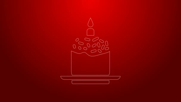 Zielona linia Wielkanoc ciasto i ikona świecy izolowane na czerwonym tle. Szczęśliwej Wielkanocy. 4K Animacja graficzna ruchu wideo — Wideo stockowe