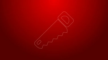 Yeşil çizgili El kırmızı arkaplanda izole edilmiş bir simge gördü. 4K Video hareketli grafik canlandırması