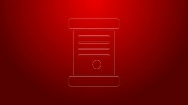 Yeşil çizgi KHK, kağıt, parşömen, kaydırma simgesi kırmızı arkaplanda izole edildi. 4K Video hareketli grafik canlandırması