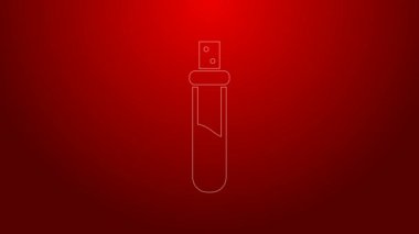 Kırmızı zemin üzerinde aşk iksiri ikonu olan yeşil çizgi şişesi. Sevgililer Günü sembolü. 4K Video hareketli grafik canlandırması