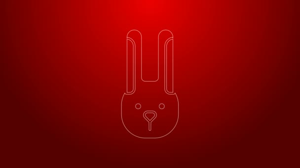 Green line Rabbit with ears icon isolated on red background. Magic trick. Mystery entertainment concept. 4K Video motion graphic animation — Stock Video