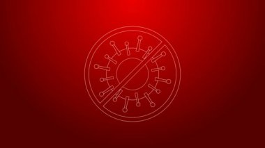 Yeşil çizgi Kırmızı arkaplanda virüsü durdur simgesi izole edildi. Corona virüsü 2019-nCoV. Bakteri ve mikroplar, hücre kanseri, mikrop, mantar. 4K Video hareketli grafik canlandırması