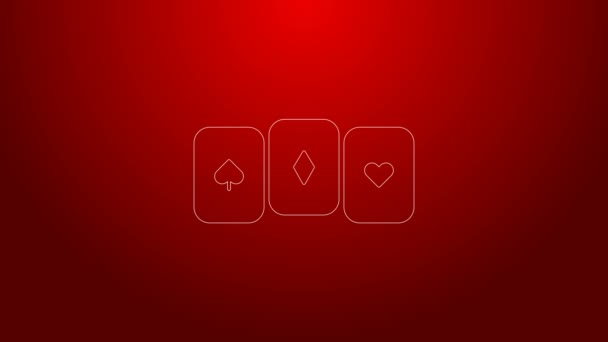 Zelená čára Ikona Přehrávání karet izolovaných na červeném pozadí. Hazard v kasinu. Grafická animace pohybu videa 4K — Stock video