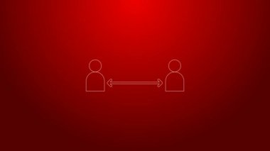 Kırmızı arkaplanda yeşil çizgi güvenli mesafe simgesi izole edildi. Virüsler ve insanlar enfeksiyon riski için mesafeyi koruyorlar. 4K Video hareketli grafik canlandırması