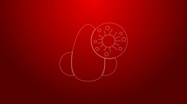 Kırmızı arka planda yeşil çizgi akan burun ve virüs ikonu izole edildi. Rhinitis semptomları, tedavi. Burun ve hapşırma. Burun hastalıkları. 4K Video hareketli grafik canlandırması