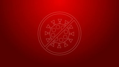 Yeşil çizgi Kırmızı arkaplanda virüsü durdur simgesi izole edildi. Corona virüsü 2019-nCoV. Bakteri ve mikroplar, hücre kanseri, mikrop, mantar. 4K Video hareketli grafik canlandırması