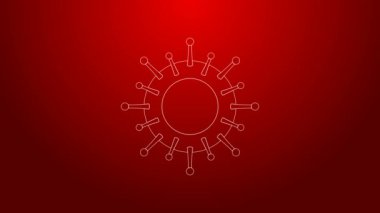Kırmızı arkaplanda yeşil çizgi virüsü simgesi izole edildi. Corona virüsü 2019-nCoV. Bakteri ve mikroplar, hücre kanseri, mikrop, mantar. 4K Video hareketli grafik canlandırması