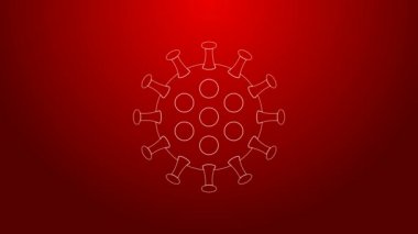 Kırmızı arkaplanda yeşil çizgi virüsü simgesi izole edildi. Corona virüsü 2019-nCoV. Bakteri ve mikroplar, hücre kanseri, mikrop, mantar. 4K Video hareketli grafik canlandırması
