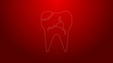 Kırık diş simgesi kırmızı arkaplanda izole edilmiş. Diş problemi ikonu. Diş sağlığı sembolü. 4K Video hareketli grafik canlandırması
