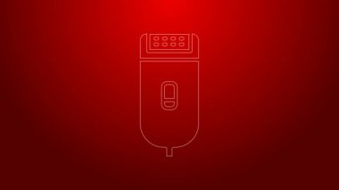 Kırmızı arka planda yeşil çizgi elektrikli saç kırpıcısı ya da traş ikonu var. Berber dükkanı sembolü. 4K Video hareketli grafik canlandırması