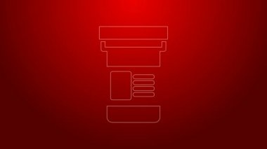 Yeşil çizgi tıp ikonu kırmızı arka planda izole edilmiş. Şişe hapı işareti. Eczane tasarımı. 4K Video hareketli grafik canlandırması