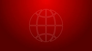 Yeşil çizgi Global teknolojisi veya sosyal ağ simgesi kırmızı arkaplanda izole edildi. 4K Video hareketli grafik canlandırması