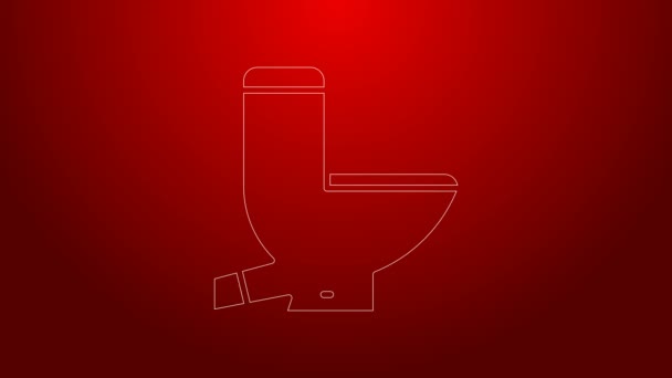 Green line Toilet bowl icon isolated on red background. 4K Video motion graphic animation — Stock Video