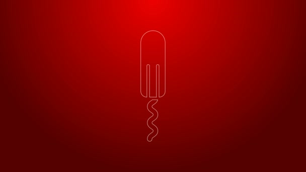 Green line Menstruation and sanitary tampon icon isolated on red background. Feminine hygiene product. 4K Video motion graphic animation — Stock Video