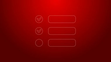 Kırmızı arkaplanda yeşil çizgi görev listesi simgesi izole edildi. Kontrol listesi sembolü. Anket anketi ya da anket geri bildirim formu. 4K Video hareketli grafik canlandırması