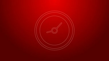 Kırmızı arkaplanda yeşil çizgi saat simgesi izole edildi. Zaman sembolü. 4K Video hareketli grafik canlandırması