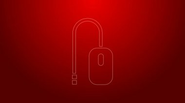 Kırmızı arkaplanda yeşil çizgi bilgisayar fare simgesi izole edildi. Tekerlek sembollü optik. 4K Video hareketli grafik canlandırması