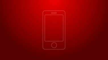 Yeşil hat akıllı telefon, kırmızı arkaplanda izole edilmiş cep telefonu simgesi. 4K Video hareketli grafik canlandırması