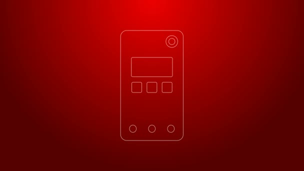 Línea verde Smartphone, icono del teléfono móvil aislado sobre fondo rojo. Animación gráfica de vídeo 4K — Vídeo de stock